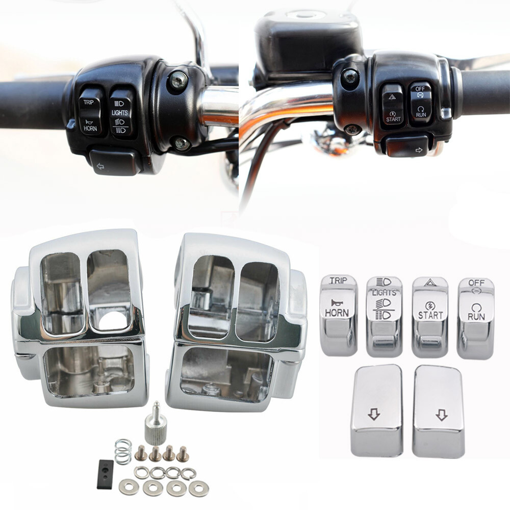 Chrome Hand Control Switch Housing Cover 6pcs Button Cap For Harley Dyna Softail