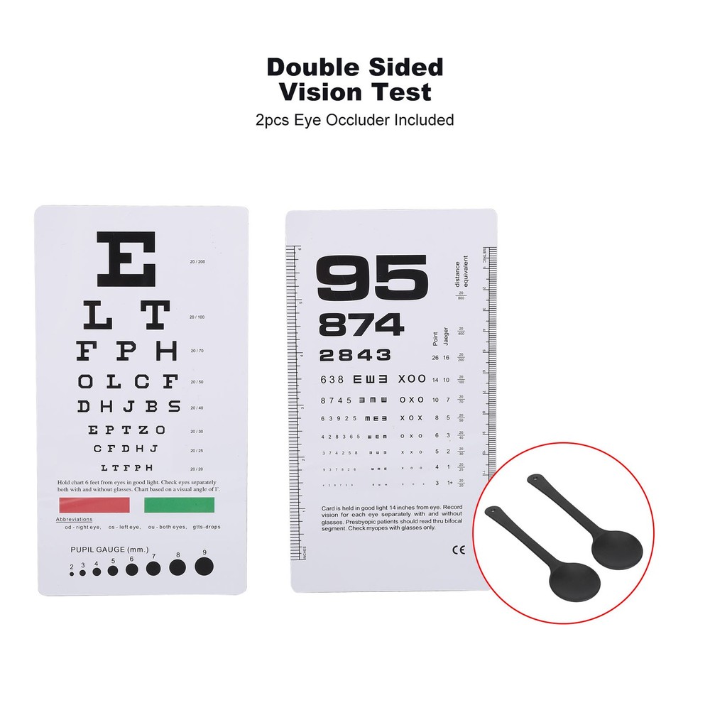 Pocket Eye Chart With 2pcs Occluder Double Sided Vision Eye Test Exams Chart