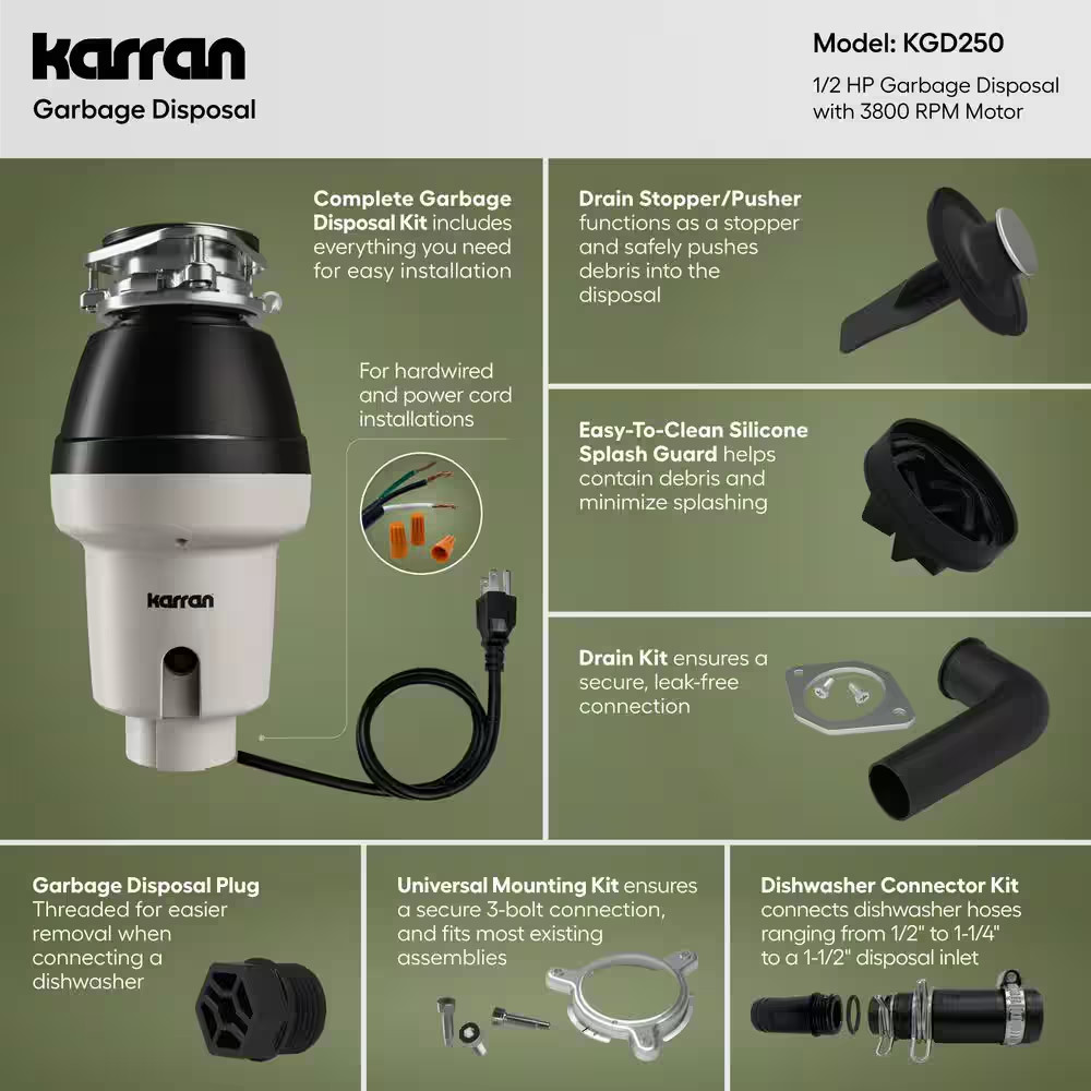 1/2 HP Continuous Feed Garbage Disposal with Power Cord