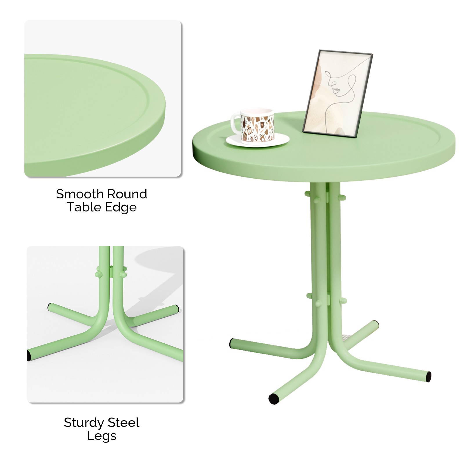Portable 20in Green In/Outdoor Patio Coffee L-Shaped Legs Iron Side Table