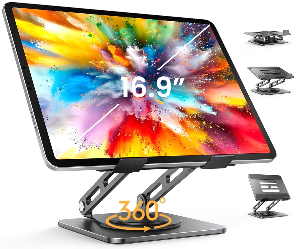 Adjustable Tablet Stand, 360 Rotating iPad Stand with Heavy-Duty Base, Tablet...