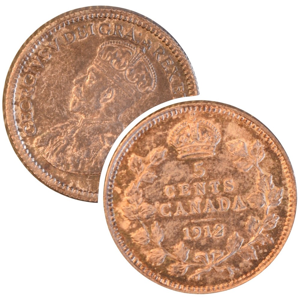 1912 Canada 5 Cents Silver Foreign Coin