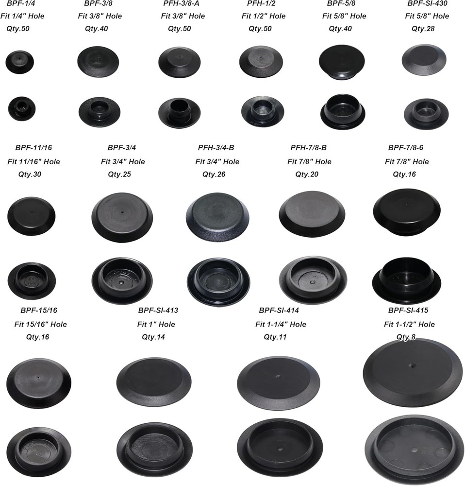 Automotive Black Plastic Plug Set - 424pcs, Assorted Sizes