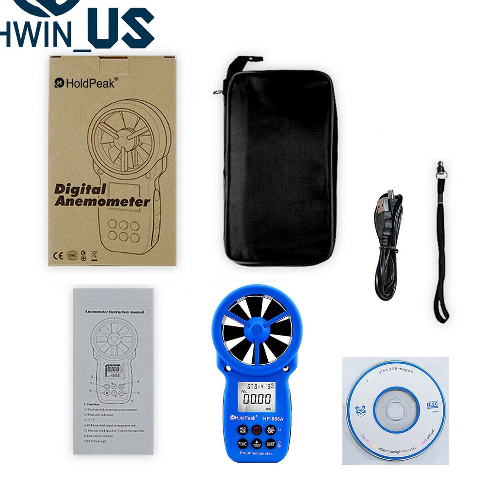 Handheld Digital LCD Anemometer Temperature Gauge Air Wind Speed Vane Meter 866A