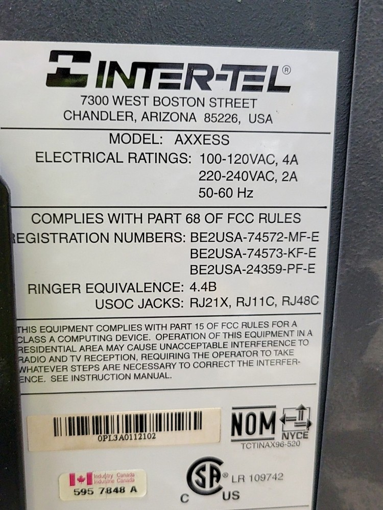 Inter-tel Axxess PBX Cabinet with Cards SEE NOTES