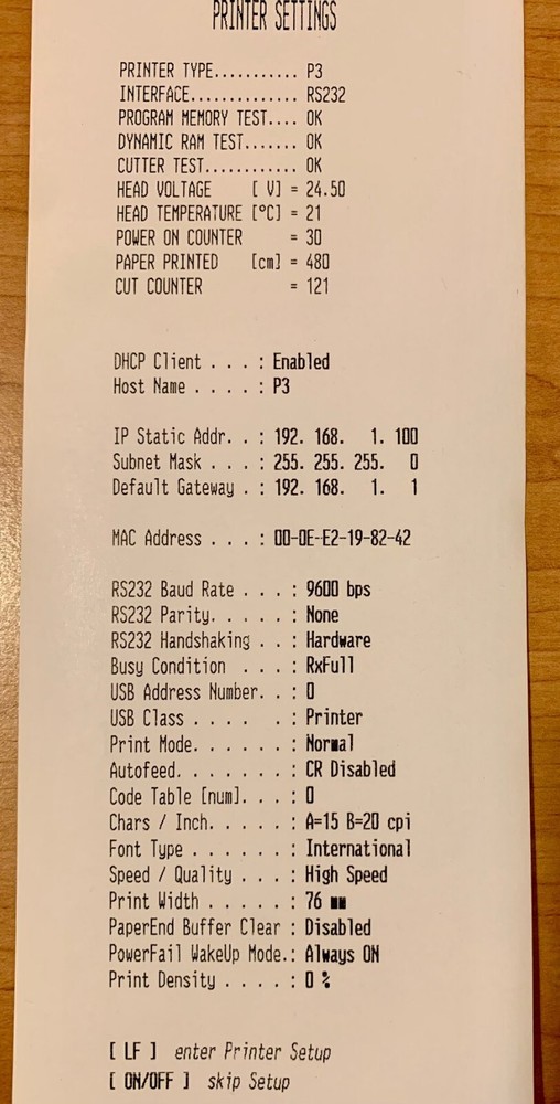 CUSTOM P3 THERMAL POS PRINTER ETHERNET, SERIAL DB9, USB