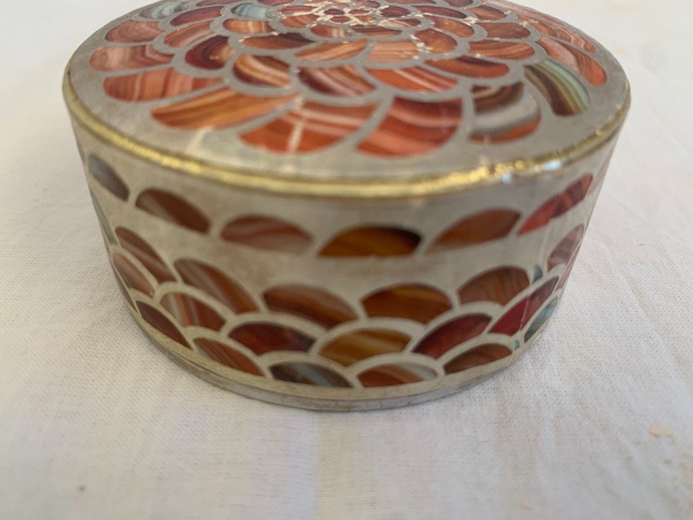 7 antique powder boxes, filled