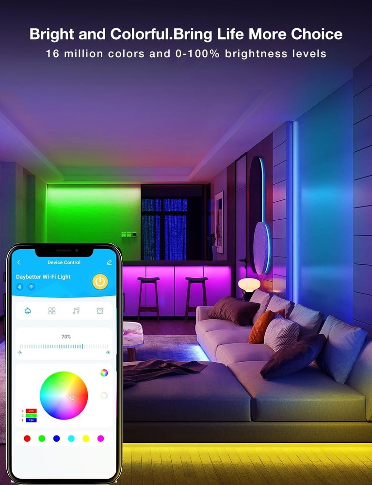 DAYBETTER Smart WiFi Led Lights 100ft - Strip Work with 100FT