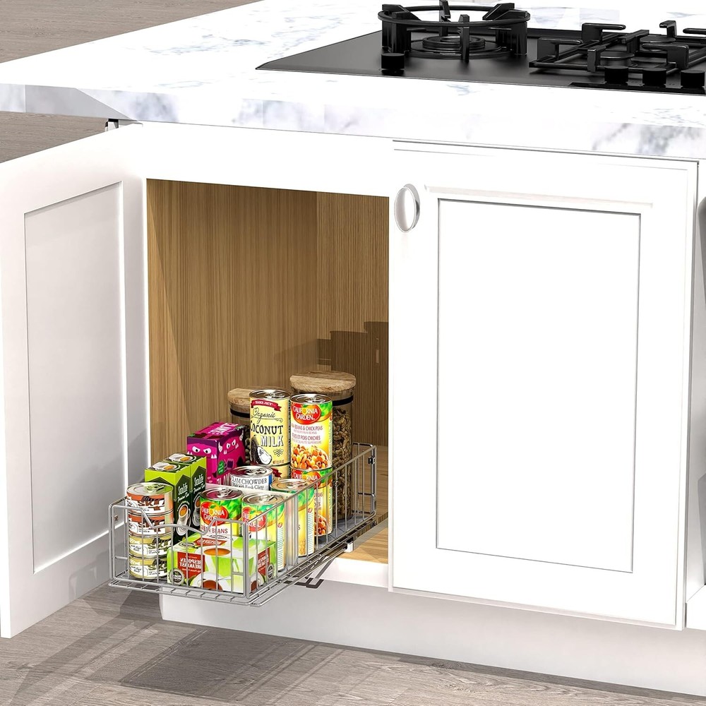 Simple Houseware Pull Out Cabinet Sliding Basket Chrome