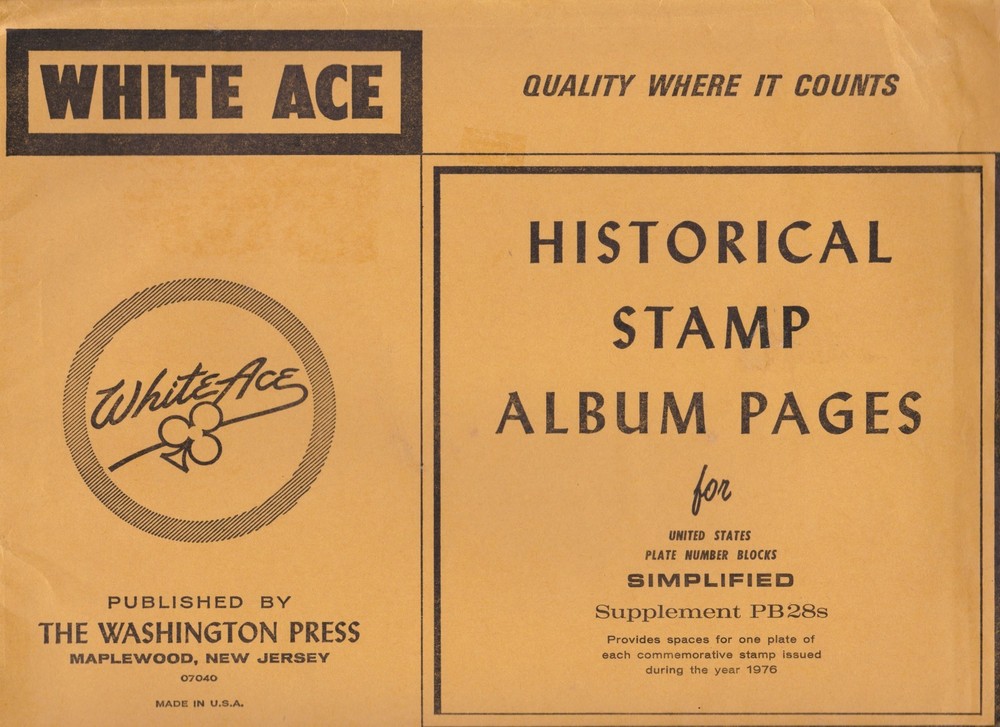 White Ace Commemorative Plate Block PB28s 1976 Clean Fresh 16 Pages Complete