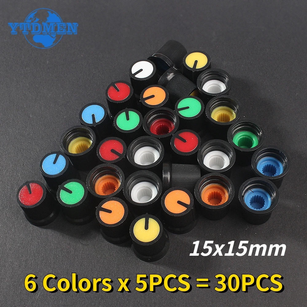 30pcs linear Potentiometer Knobs 6 Colors 15x15x6mm for volume potentiometer
