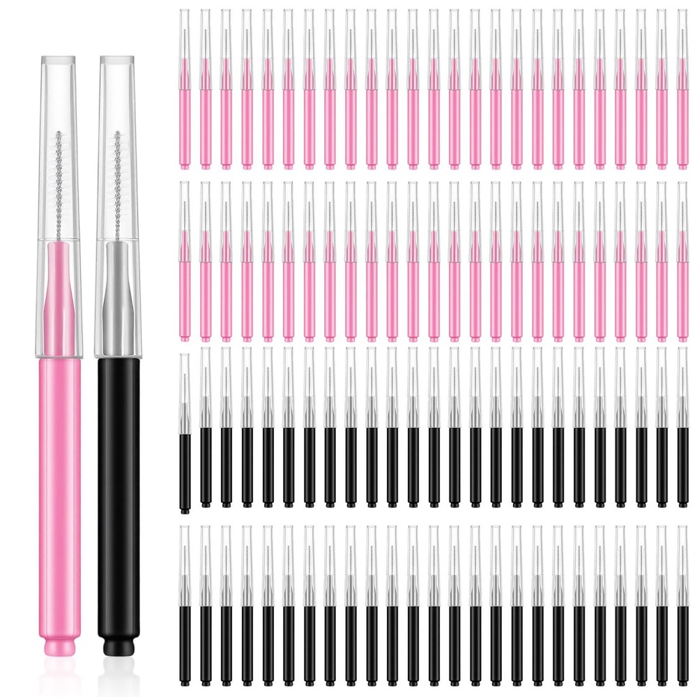 100 PCS Micro Eyebrow Brush Black Eye Brow Lamination Pink Multi Function
