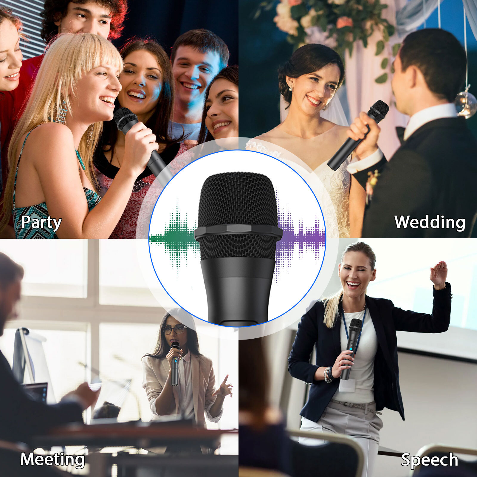 2 x Professional VHF Wireless Microphone Handheld Mic System Karaoke W/ Receiver