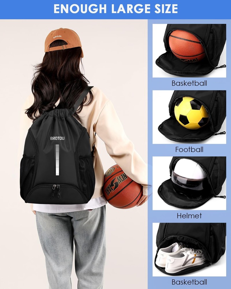 Soccer Drawstring Backpack with Ball and Shoe Compartment