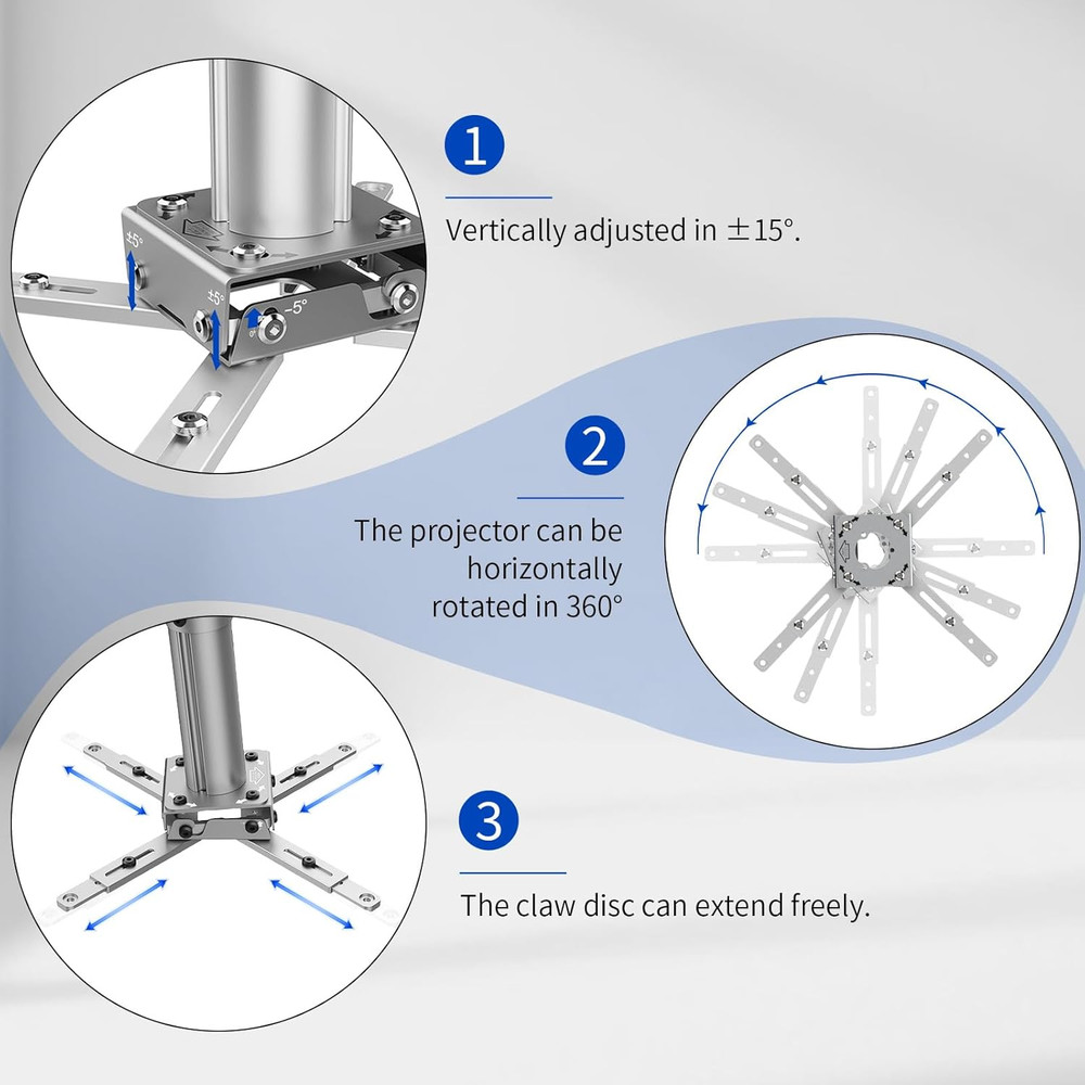 Universal Projector Mount with Adjustable Height Extension Pole, Full Motion Til