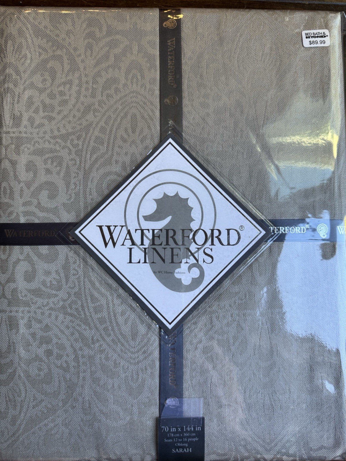 $90 NEW SARAH GRAY WATERFORD LINENS TABLECLOTH Oblong 70”x144” 12 To 16 Seats