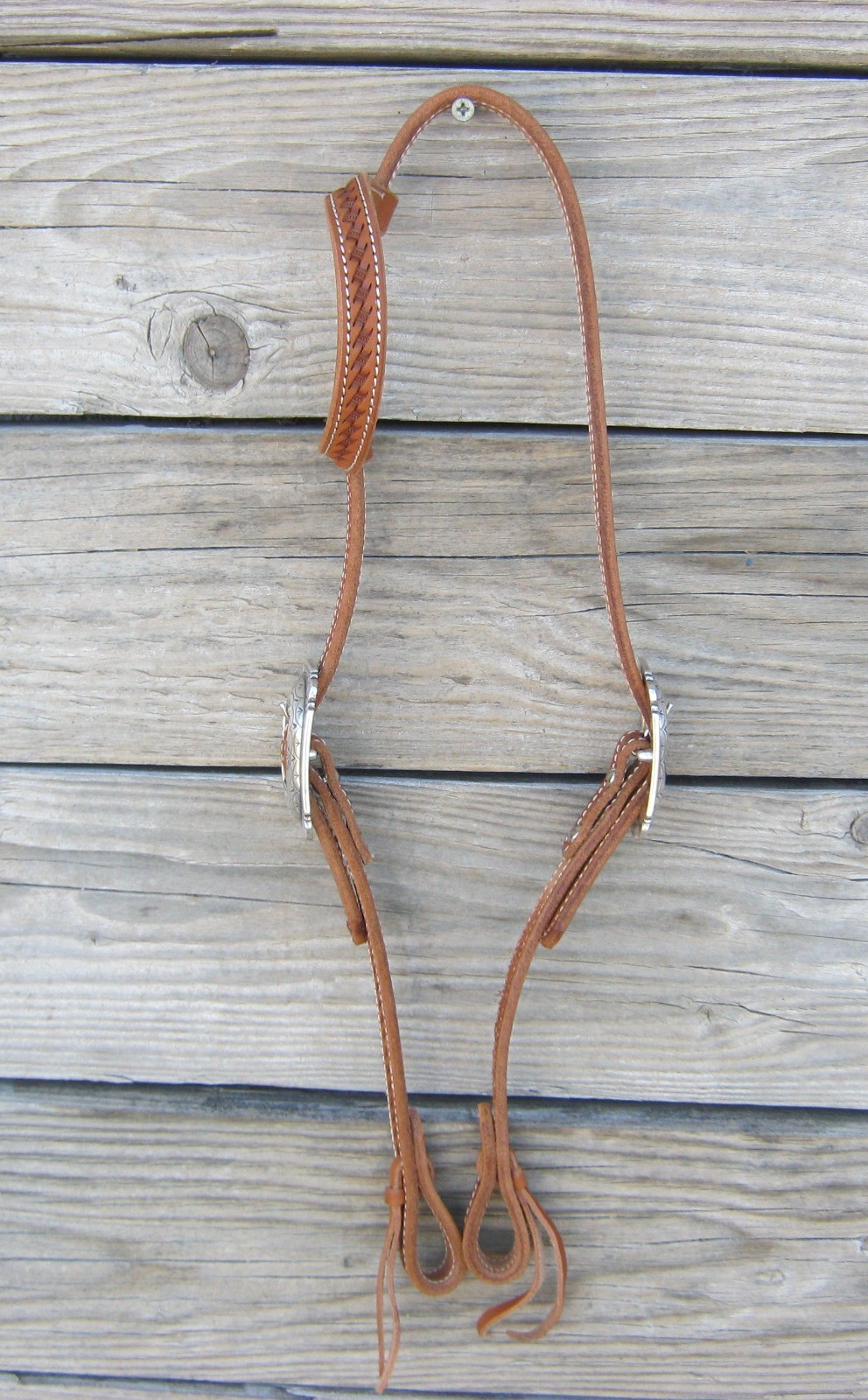 West 74 Light Oil Leather 5/8" One Ear Vintage Style Floral Nickle Headstall