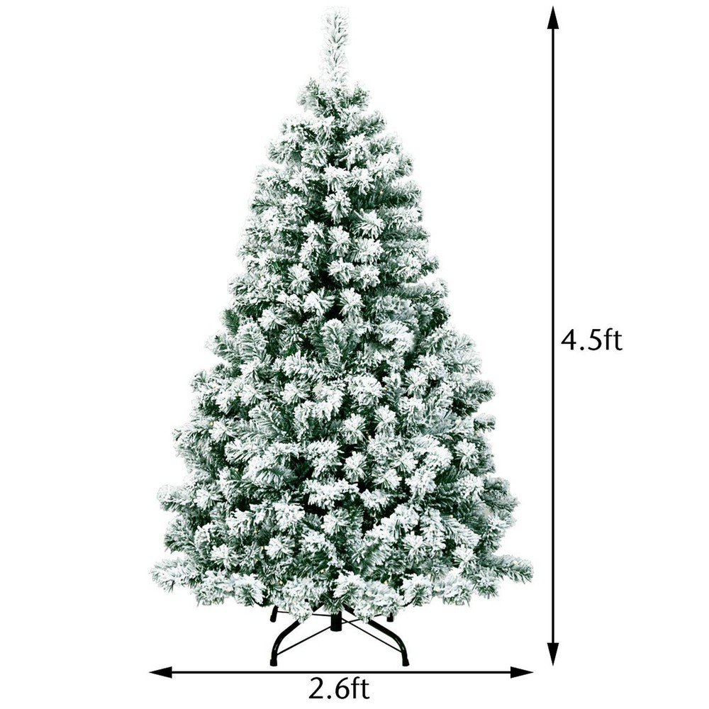 Happygrill 4.5FT Pre-lit Artificial Hinged Christmas Pine Tree Snow Flocked C...