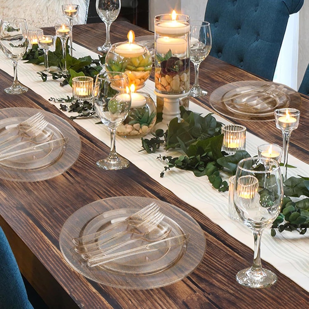 600 Piece Gold Glitter Disposable Plates Set for Party Dinnerware