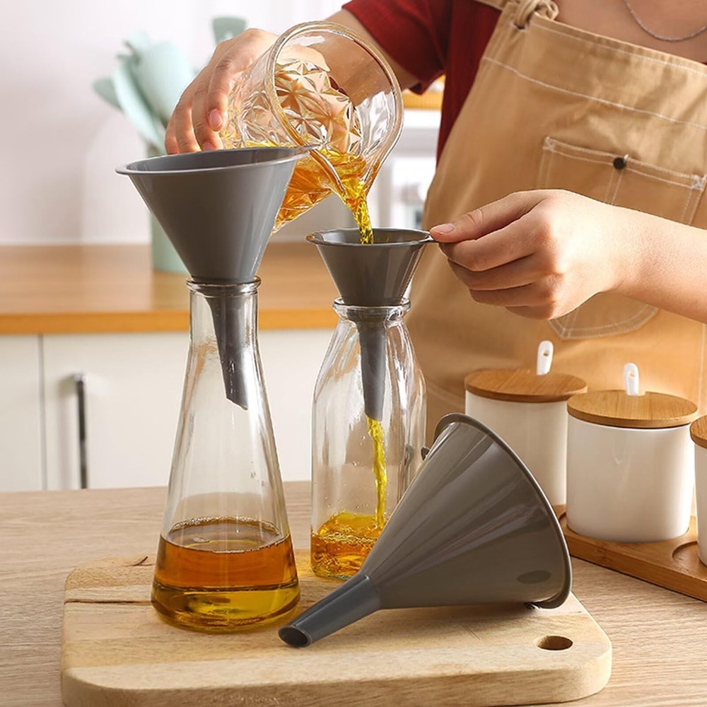 Plastic Kitchen Funnel Set 3 Round Filling Bottles Durable Multifunctional Gray