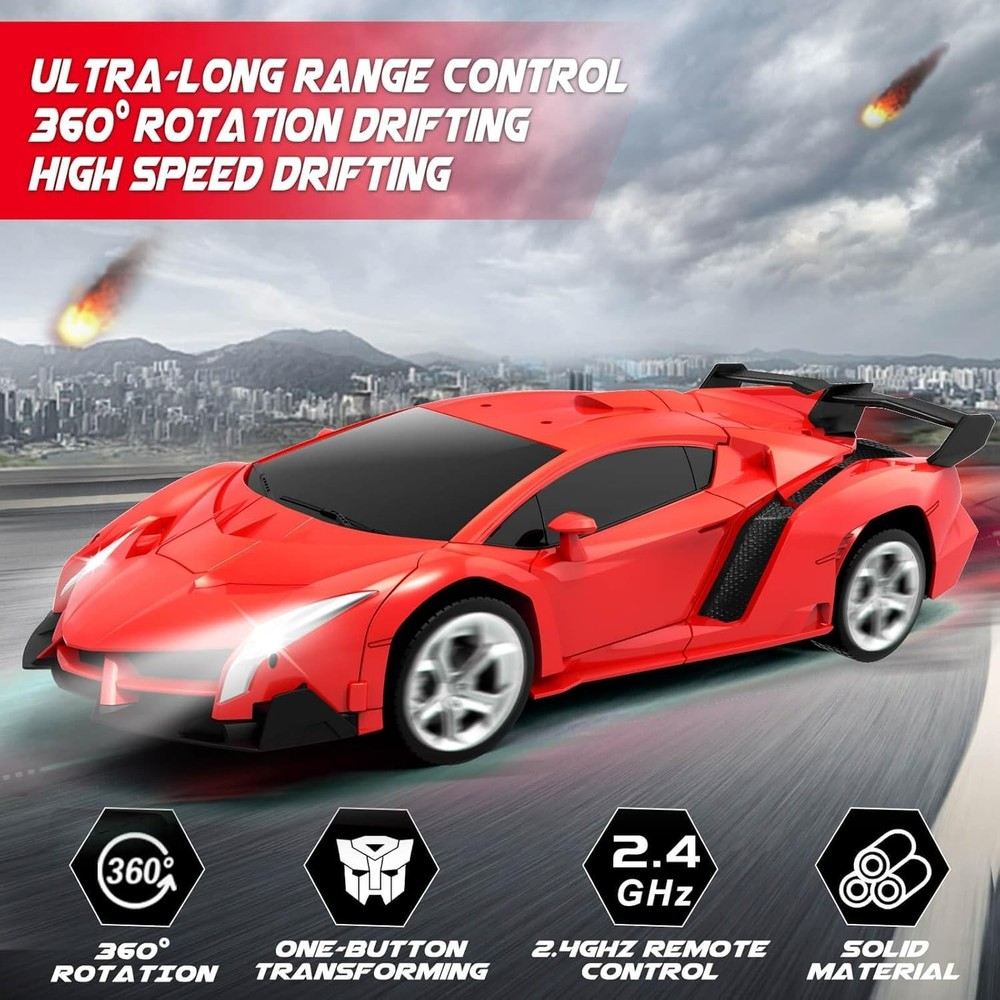 Coche teledirigido Dolanus, robot transformable, rojo y negro