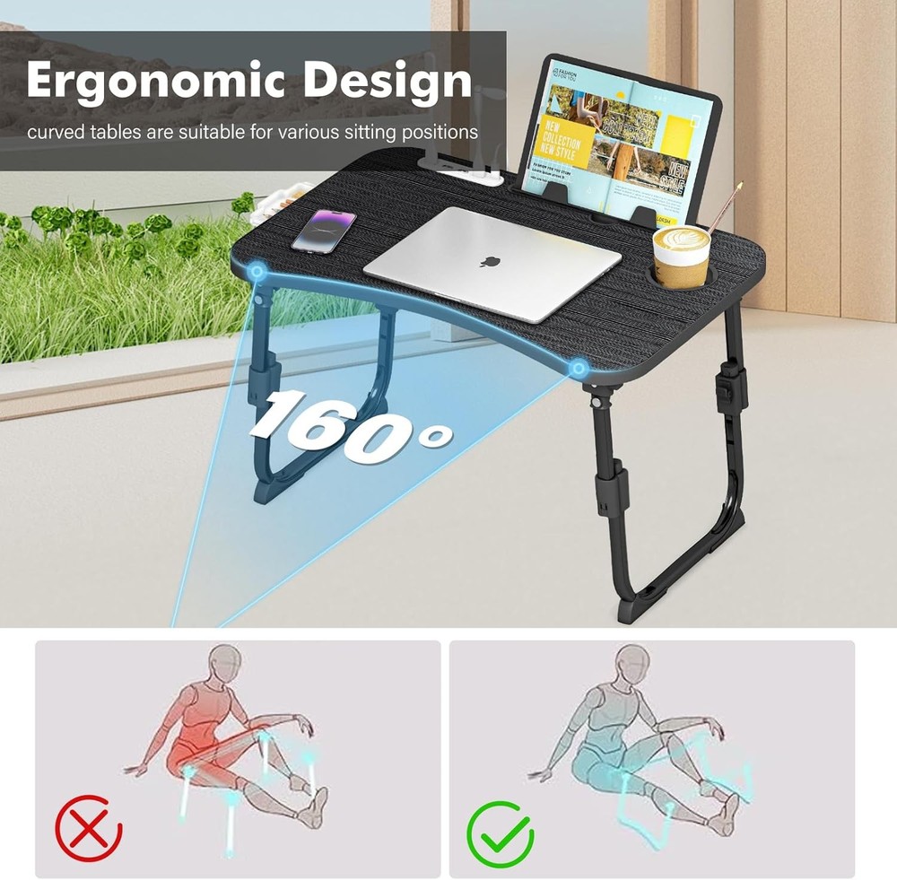 Laptop Table for Bed Adjustable Height Foldable With Storage Portable Lap Desk