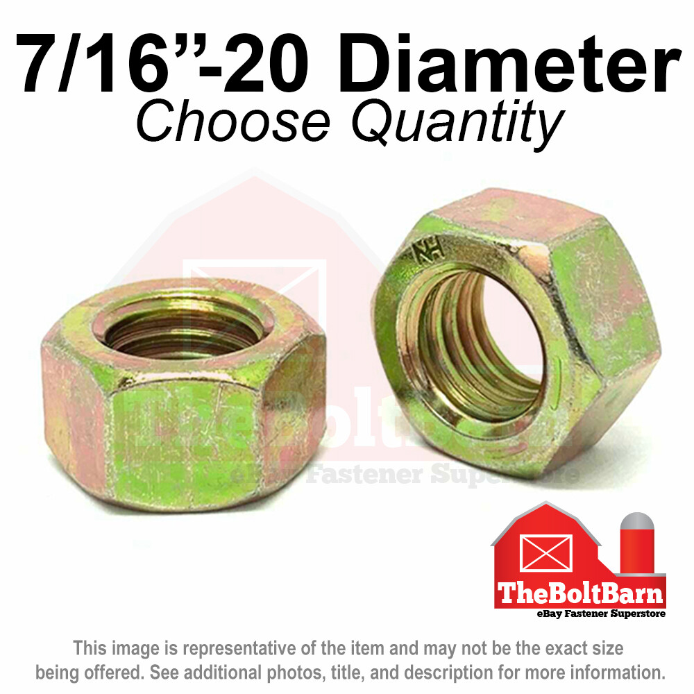 7/16"-20 Grade 8 Finished Hex Nuts Zinc Yellow FINE Thread (Pick Quantity)