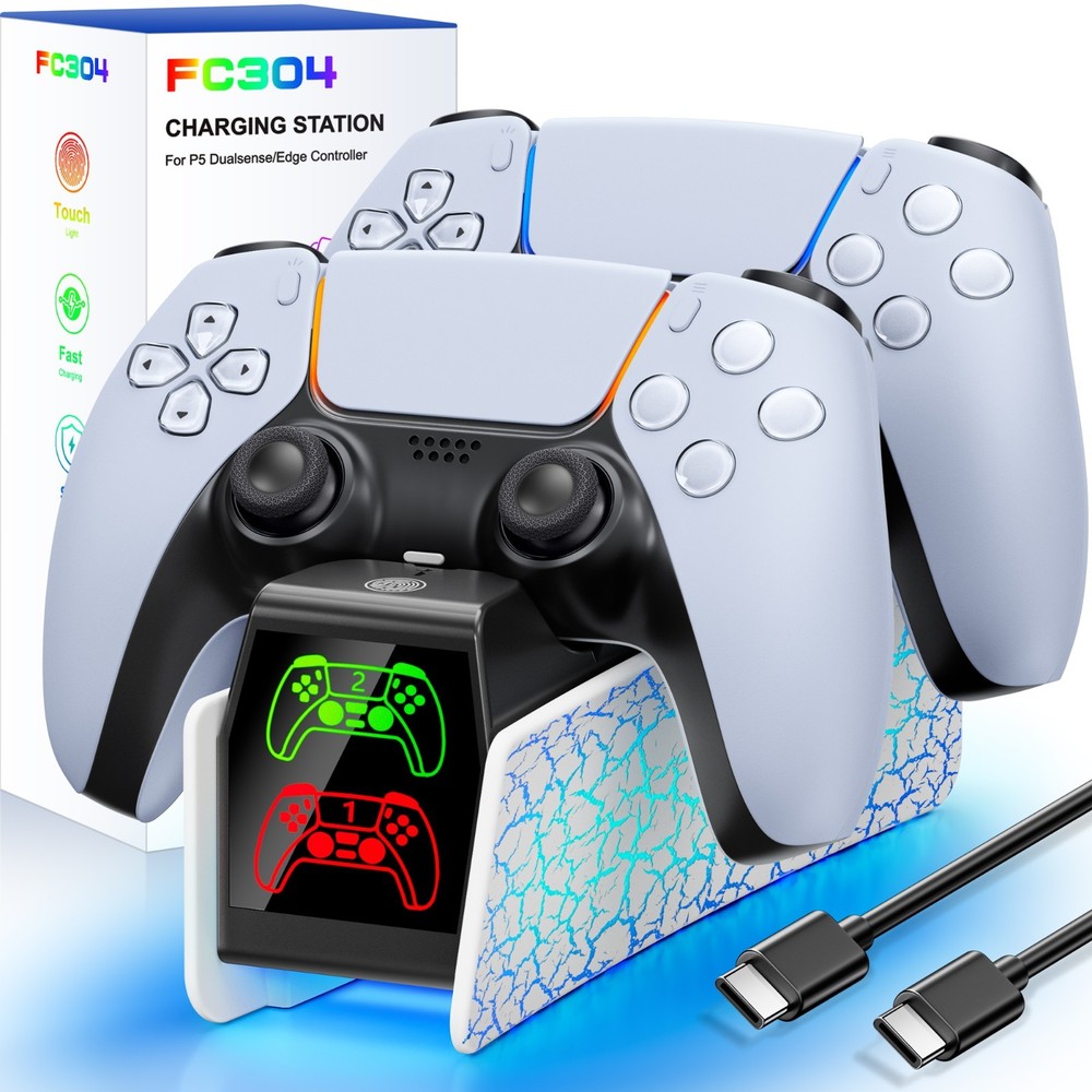 PS5 Controller Charger Dual Fast Charging Dock for PS5+RGB Light+Touch control