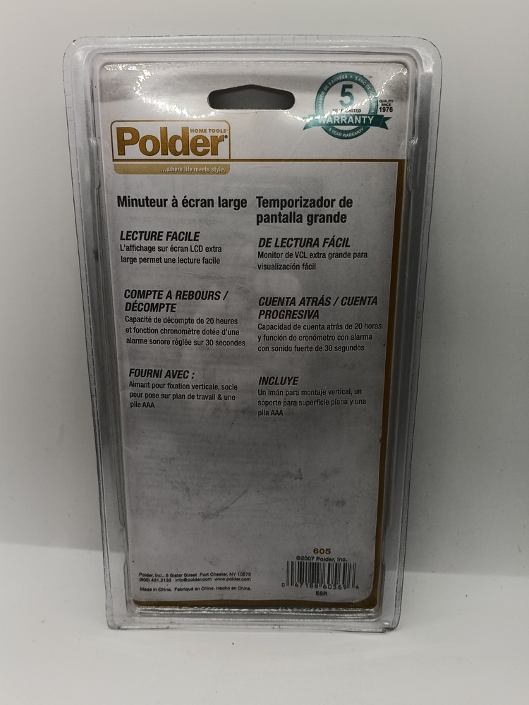 Polder Big Screen Timer 2007 20 Hour Countdown Easy To Read Large LCD Display