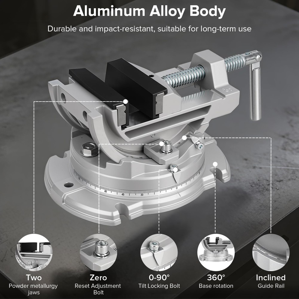 Multi-Angle Bench Clamp with Heavy-Duty Vise Function: 0-90° Tilt, 360° Swive...
