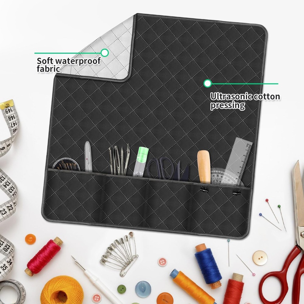 Sewing Machine Pad Table 26x26 Inch Black Polyester Foldable Pockets Organizer
