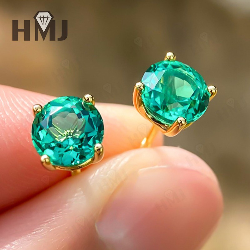 Lab Grown Emerald Ruby Red Sapphire Gemstone Screw-Back Stud Earrings 925 Silver