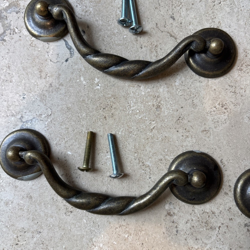 Drawer Pull Aged Brass Hardware 4 1/4” On Center Holes Originally Bernhardt