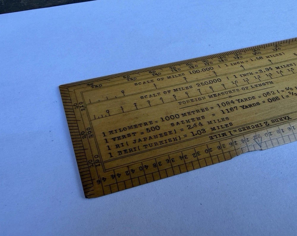 Vintage Original 6" Rectangular Protractor Map Scale Measuring Ruler Old Tool