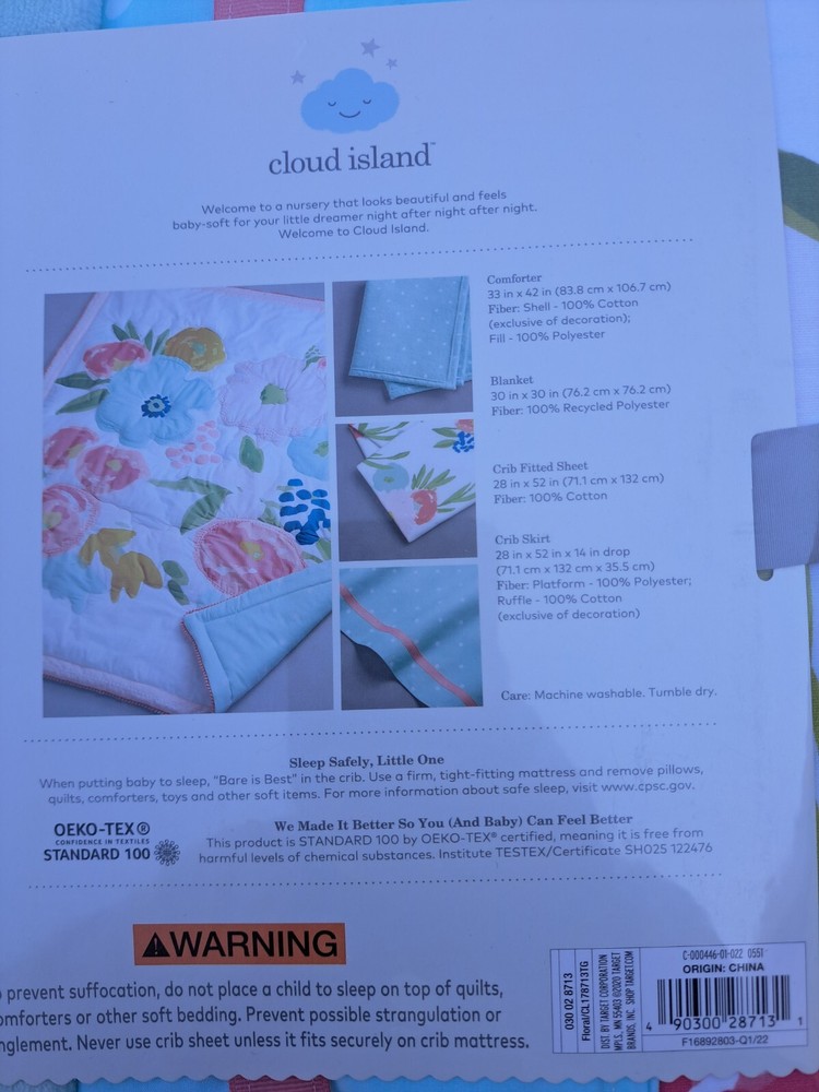 Crib Bedding Set Floral Fields 4pc - Cloud Island Pink/Mint New I Original Packg