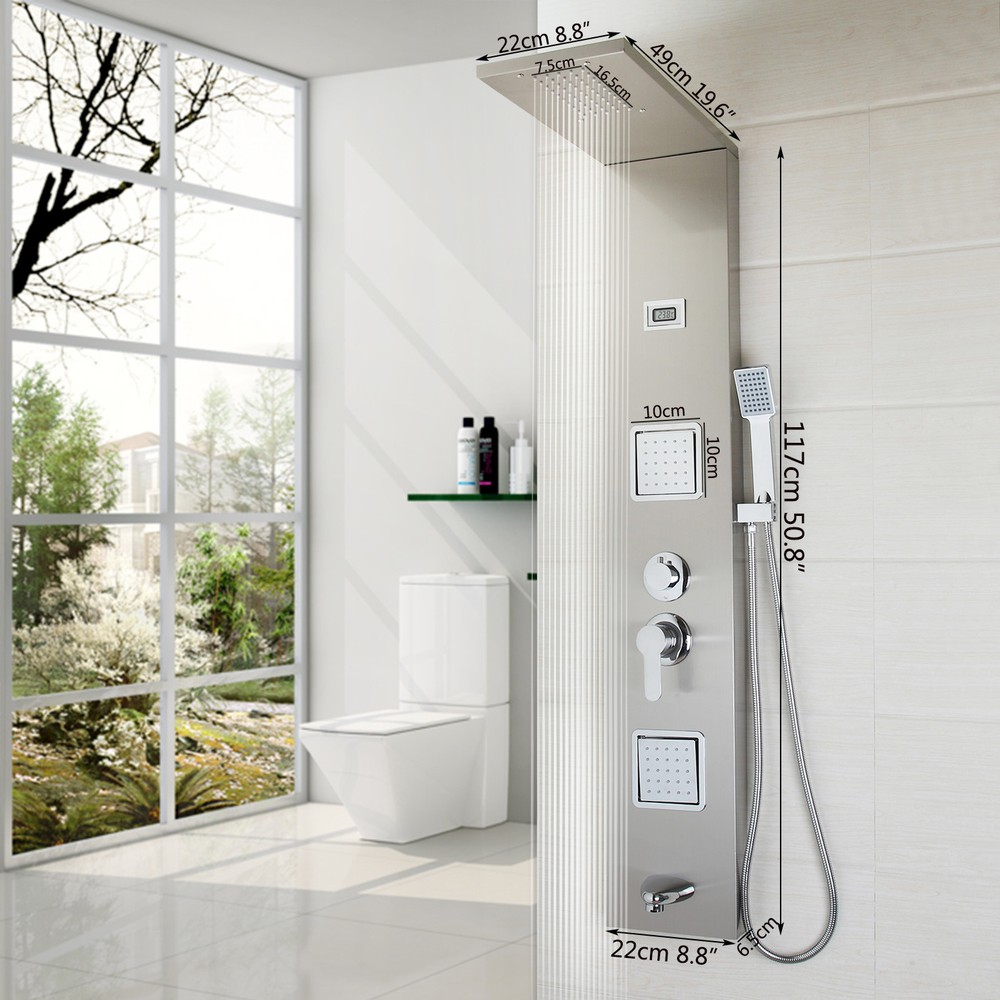 Nickel Bathroom Screen Shower Panel Thermostatic System With Plastic Hand Spray