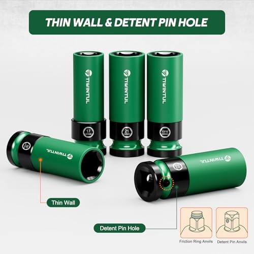 1/2" Wheel Protector Impact Socket Set, 5Pcs Non-Marring Lug 5PCS(SAE+Metric)