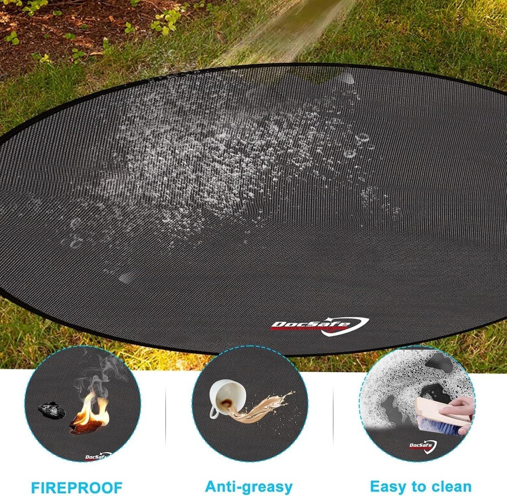 48" Round Fire Pit Mat, 4-Layer Fireproof Under Grill Mat Heat Insulated Indo...