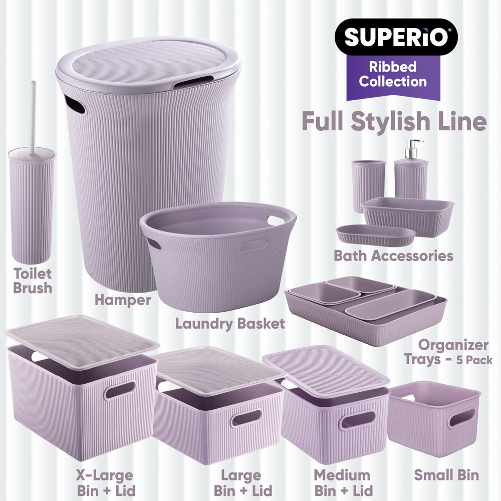 Decorative Laundry Baskets 35 Liter (2 Pack) Lilac Durable Plastic, with Handles