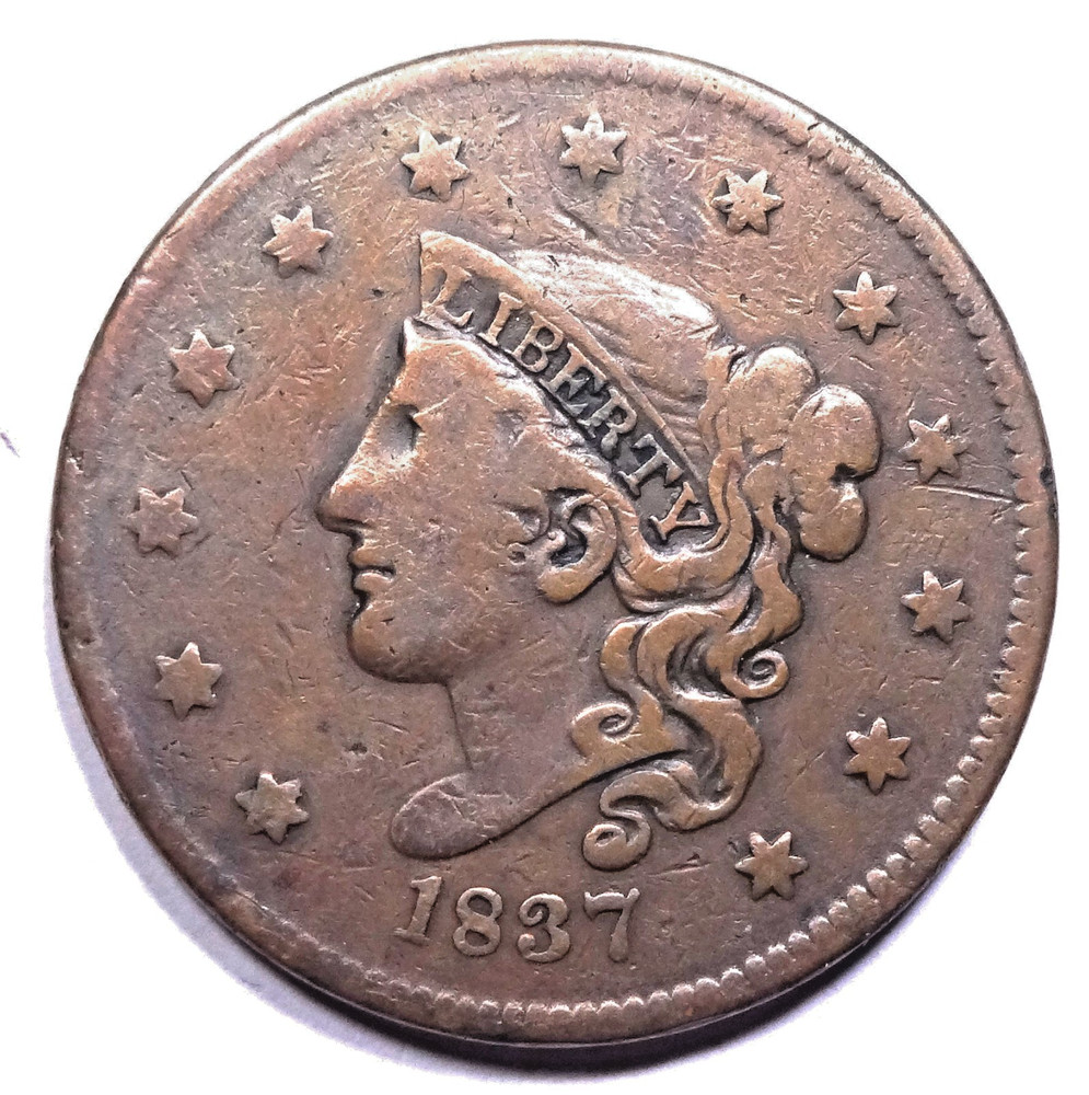 1837 Coronet Head Large Cent - Plain Cords - Medium Letters #1