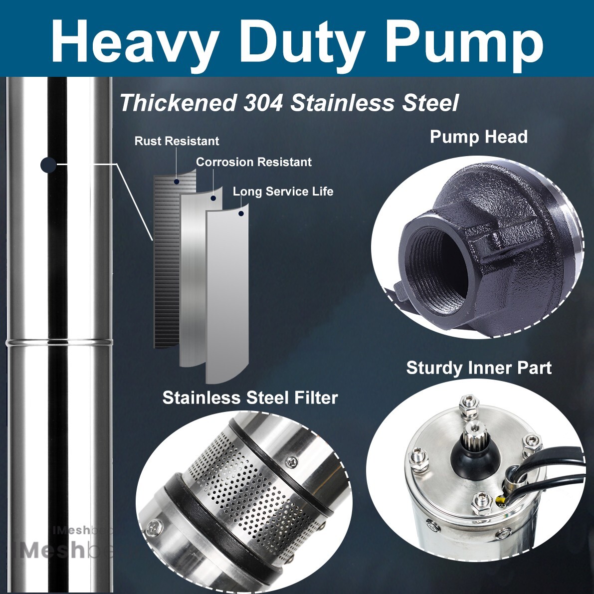 1 HP Deep Well Submersible Pump, 4" , 115V, 37 GPM, 207 ft ,Stainless Steel US