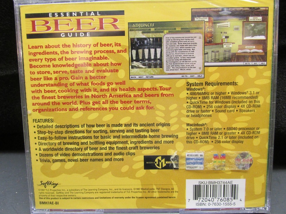 Essential Beer Guide, CD, Windows 3.1 / 95, Mac 7.0 +, Softkey 1997, NISW