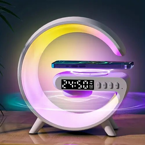 LED Alarm Clock with Wireless Charger and Bluetooth Speaker
