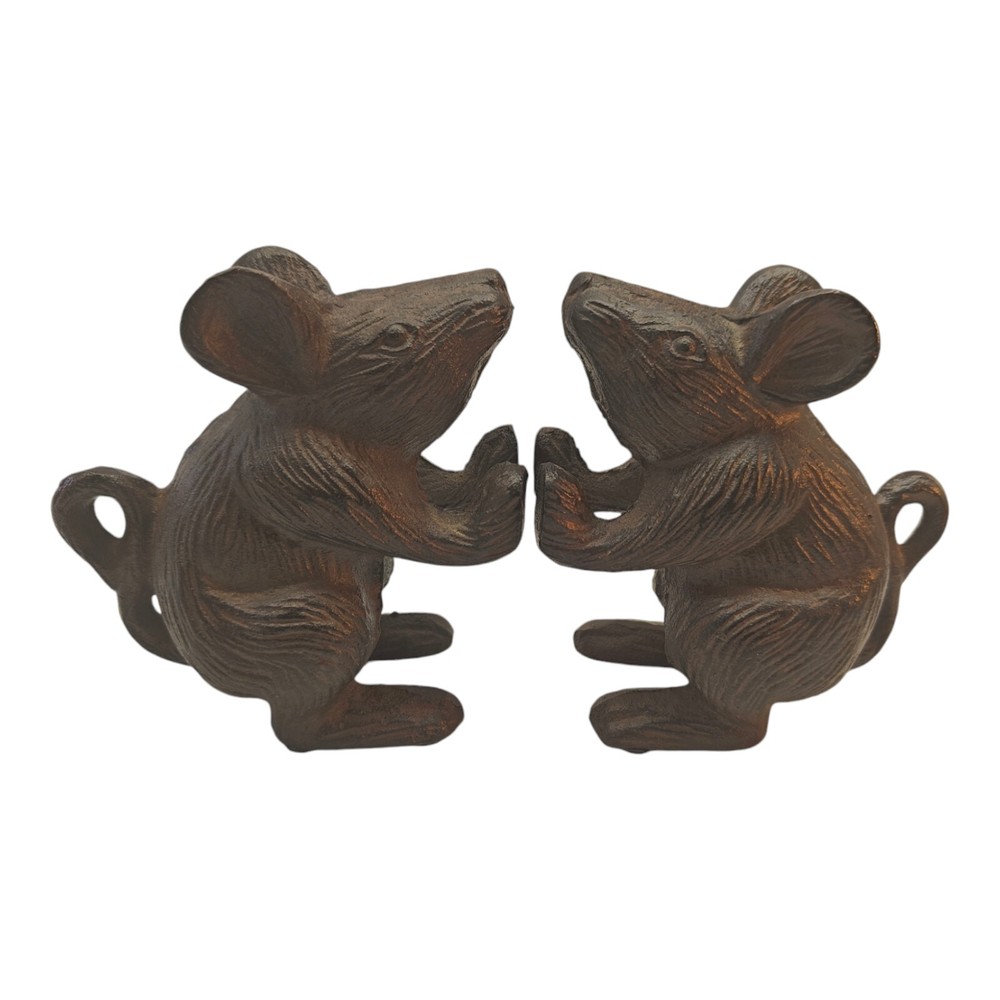 2 Rustic Cast Iron Mouse Rat Bookend Door Stop Paperweight