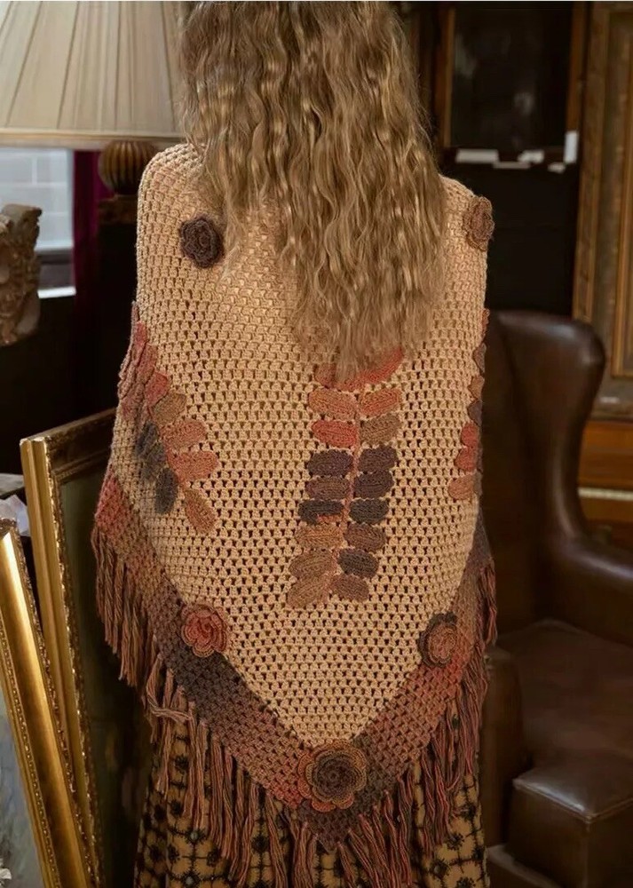Soft Wool Hand-Knitted Shawl New