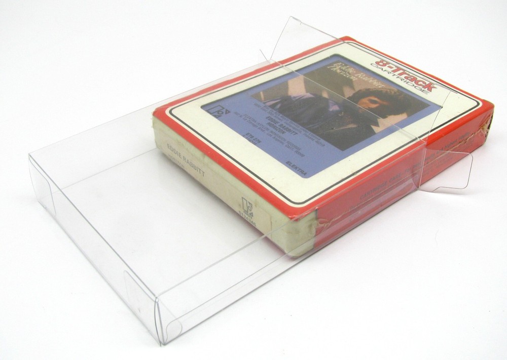 25x 8-TRACK CASSETTE - CLEAR FOLDING PLASTIC PROTECTIVE BOX/SLEEVE