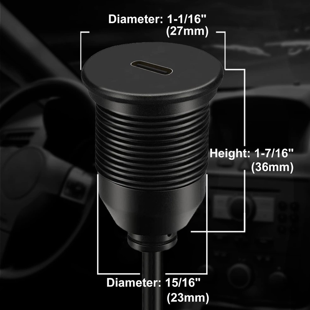 BATIGE Single Port Type C 3.1 Car Flush Mount Cable USB C Panel Mount...