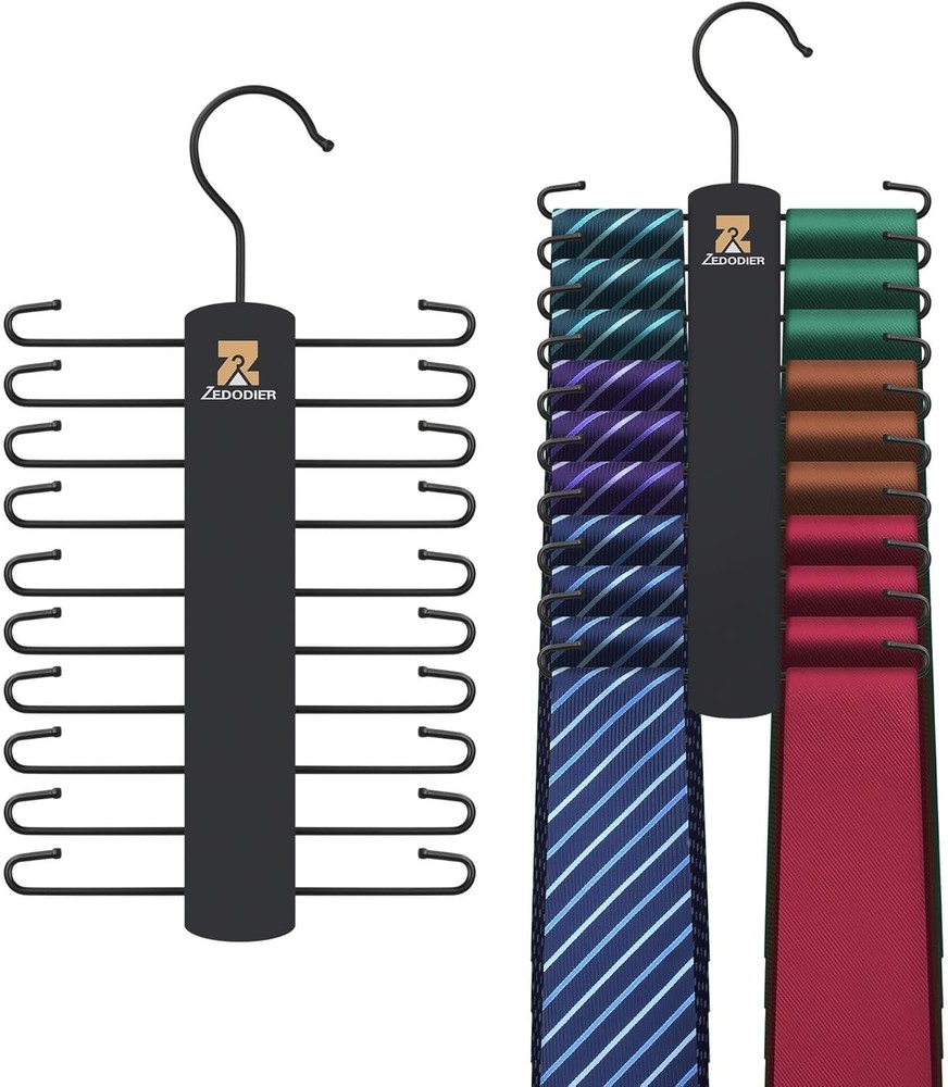2 Pack Tie Hanger With 40 Hooks Space Saving Necktie Organizer Large Black