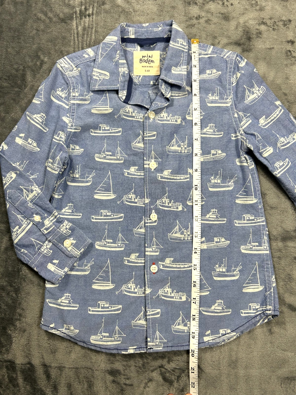 Mini Boden Button Up Shirt 5-6 Y EUC LOT of 2 Blue Plaid and Sailboats