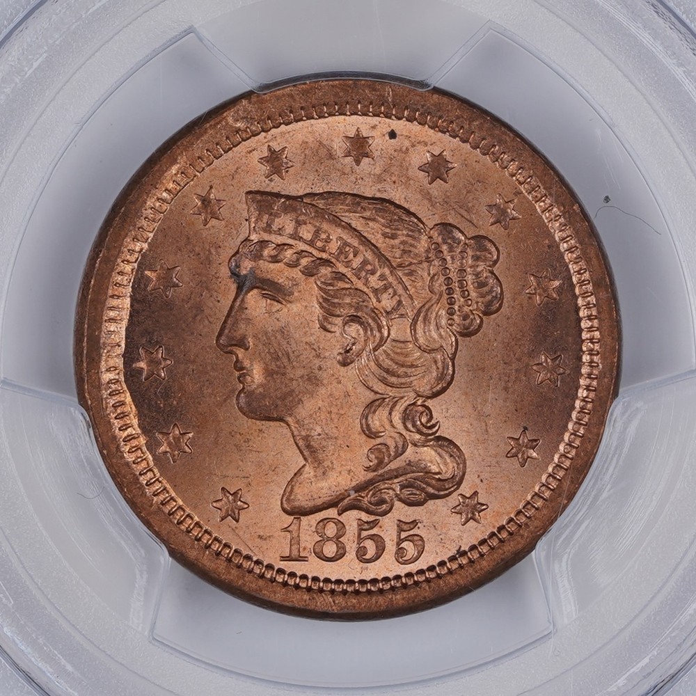 1855 1C Matron Head Large Cent Upright 55 PCGS MS64RD